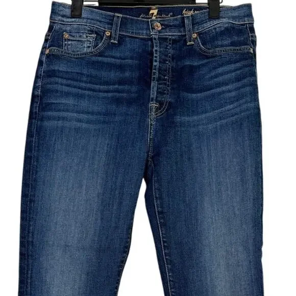 7 For All Mankind Straight Leg High Waist Josefina Cropped Jeans 29 Dark Blue - Picture 3 of 15